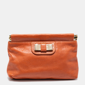 Chloe Orange Leather Bow Clutch