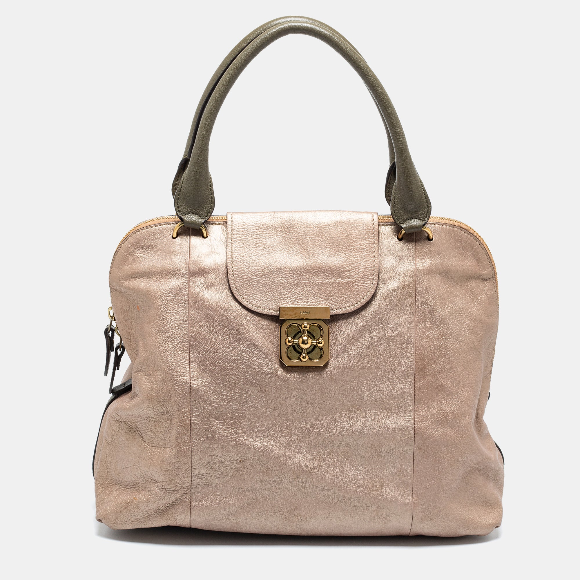 Chloe Mettalic Rose Gold Leather Large Elsie Bowling Bag