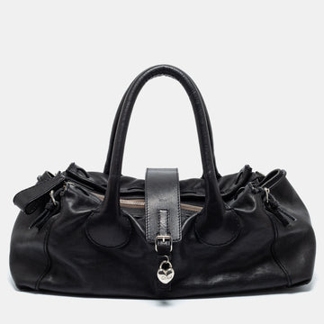 Chloe Black Leather Heart Charm Flap Satchel