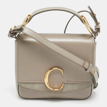 Chloe Grey Leather Small C Double Carry Top Handle Bag