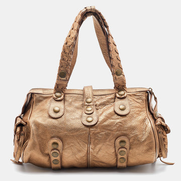 Chloe Metallic Gold Leather Silverado Satchel