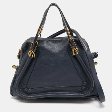 Chloe Navy Blue Leather Medium Paraty Satchel