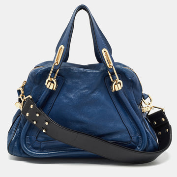 Chloe Blue/Black Leather Medium Paraty Satchel