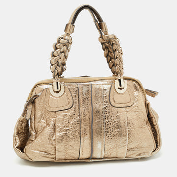 Chloe Metallic Gold Textured Leather Heloise Satchel