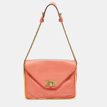 CHLOE Coral Orange Leather Medium Sally Flap Shoulder Bag