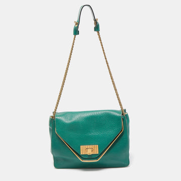 CHLOE Green Leather Medium Sally Flap Shoulder Bag