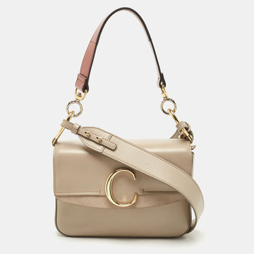 CHLOE Grey Leather and Suede Small C Double Carry Bag