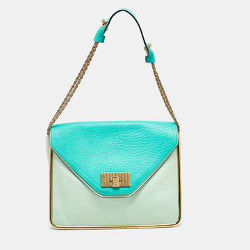 CHLOE Two Tone Green Leather Medium Sally Shoulder Bag