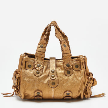 CHLOE Metallic Gold Leather Silverado Satchel