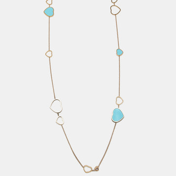 Chopard Happy Heart Diamond Turquoise 18k Rose Gold Long Necklace