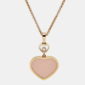 CHOPARD Happy Hearts Pink Inlay Diamond 18k Rose Gold Pendant Necklace