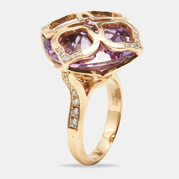 Chopard Imperiale Amethyst Diamond 18k Rose Gold Cocktail Ring Size 53