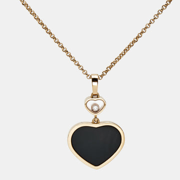 CHOPARD Happy Hearts Onyx Diamond 18K Rose Gold Pendant Necklace