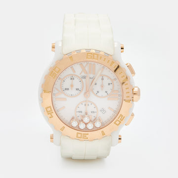 Chopard White 18k Rose Gold Rubber Diamond Happy Sport 288515-9001 Women's Wristwatch 42 mm