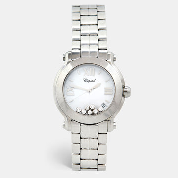 Chopard White Stainless Steel Diamond Happy Sport 8475 Women's Wristwatch 36 mm