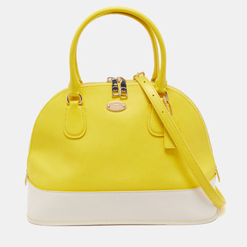 COACH Yellow/White Leather Medium Cora Dome Satchel