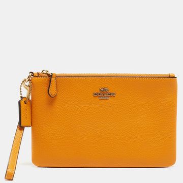 COACH Orange Leather Wristlet Zip Pouch