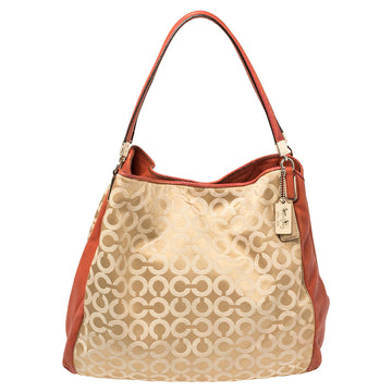 COACH Burnt Orange/Beige Signature Canvas and Leather Edie Shoulder Bag