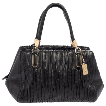 COACH Black Gathered Leather Small Madison Twist Satchel