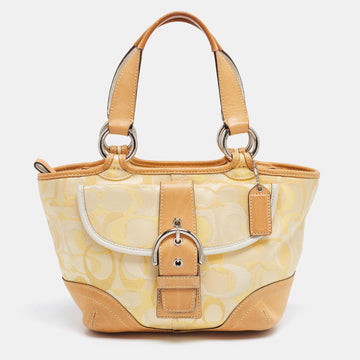 COACH Yellow/White Signature Fabric and Leather Soho Optic Hobo