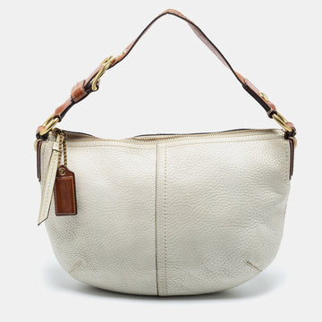 COACH White/Brown Leather Zip Hobo