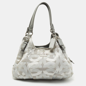 COACH Grey Op Art Canvas and Leather Madison Maggie Shoulder Bag