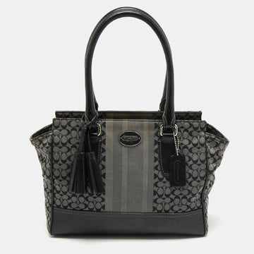 COACH Black/Grey Signature Canvas and Leather Legacy Tote