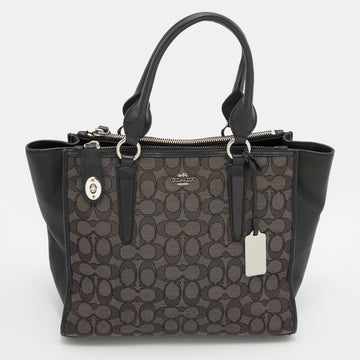 COACH Grey/Black Signature Canvas and Leather Carryall Tote