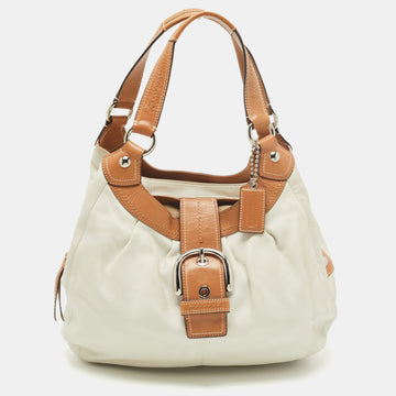 COACH White/Brown Canvas and Leather Large Soho Hobo