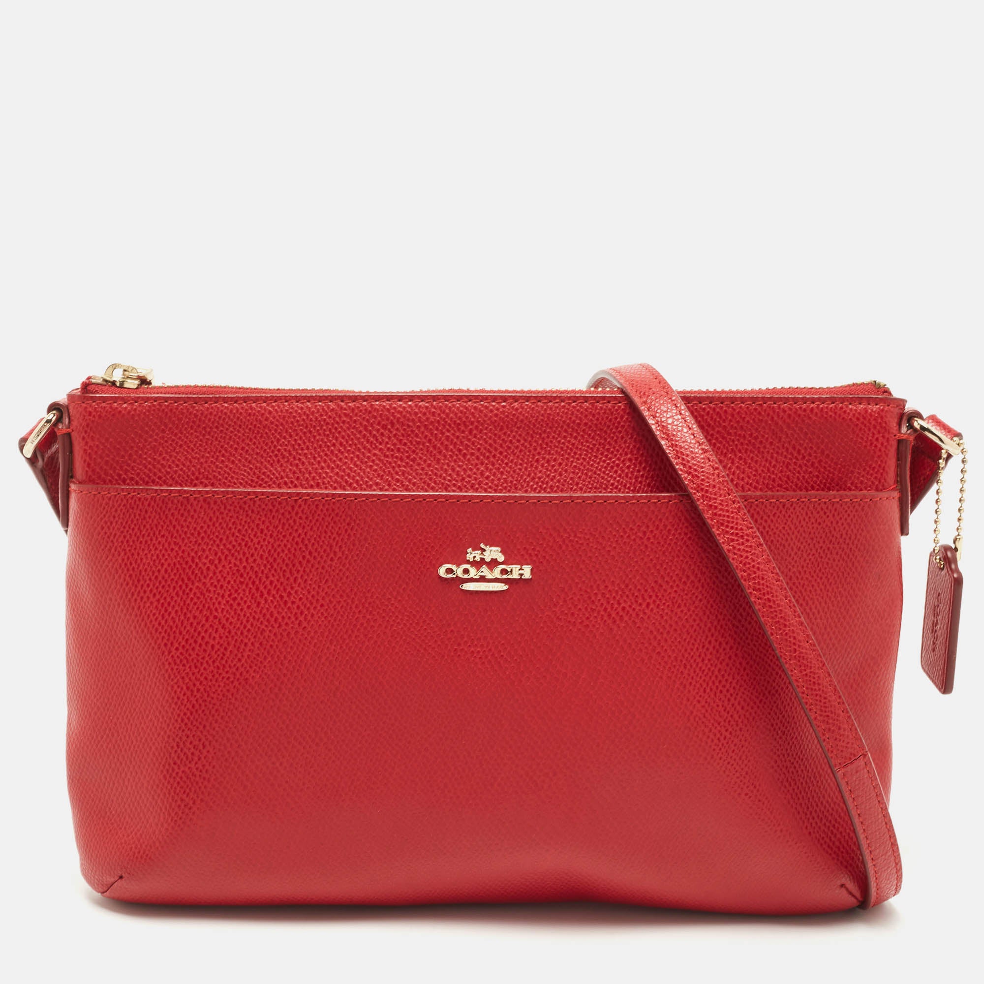 COACH Red Leather East West Swingpack Crossbody Bag