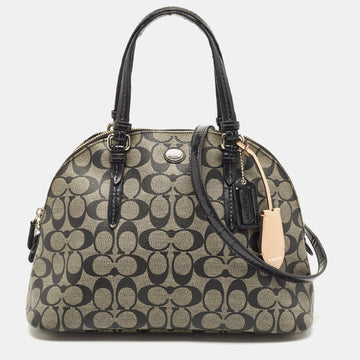 COACH Black/Beige Signature Coated Canvas and Leather Peyton Dome Satchel