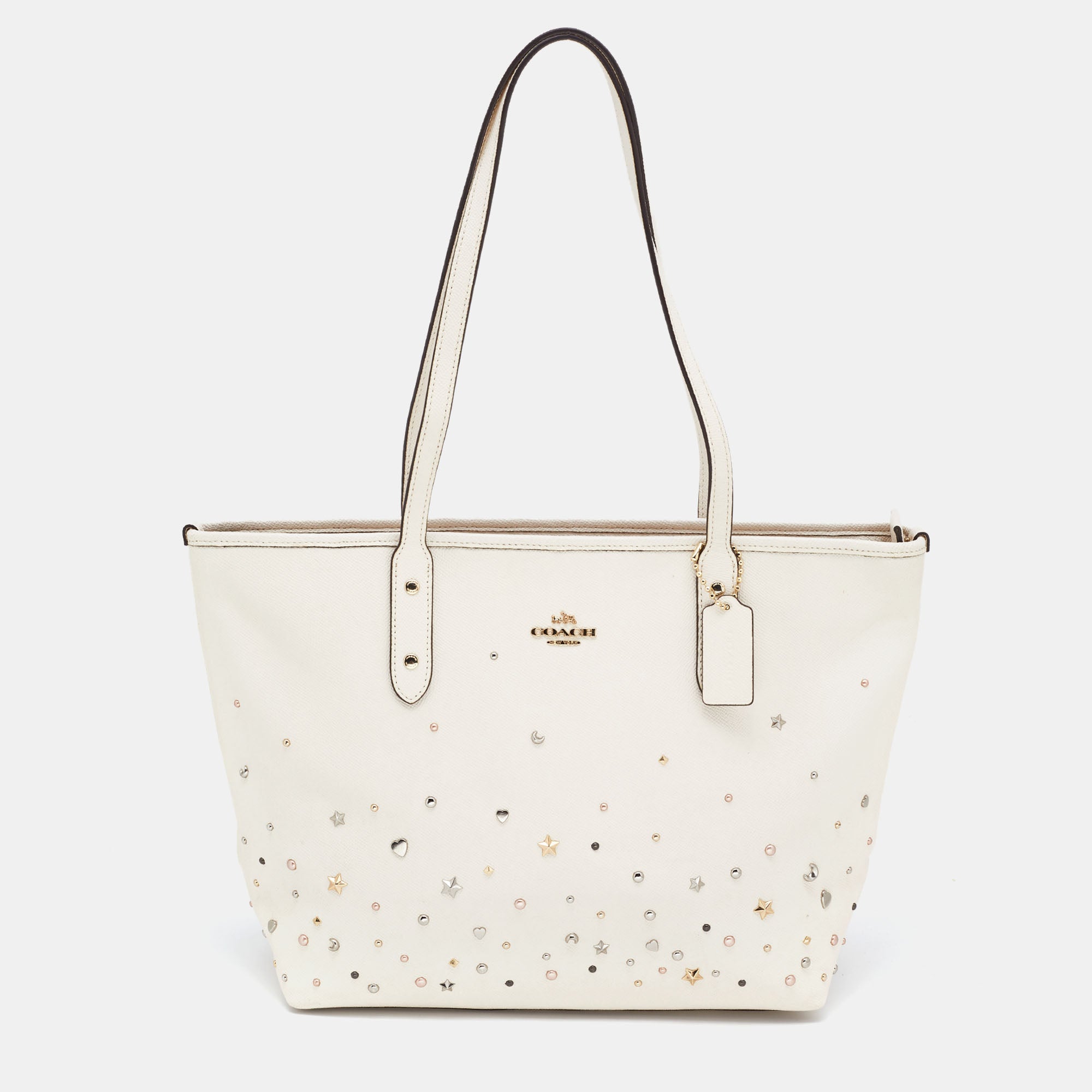 COACH Ivory Leather Stardust Studs City Zip Tote