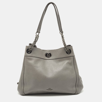 COACH Grey Leather Turnlock Edie Shoulder Bag