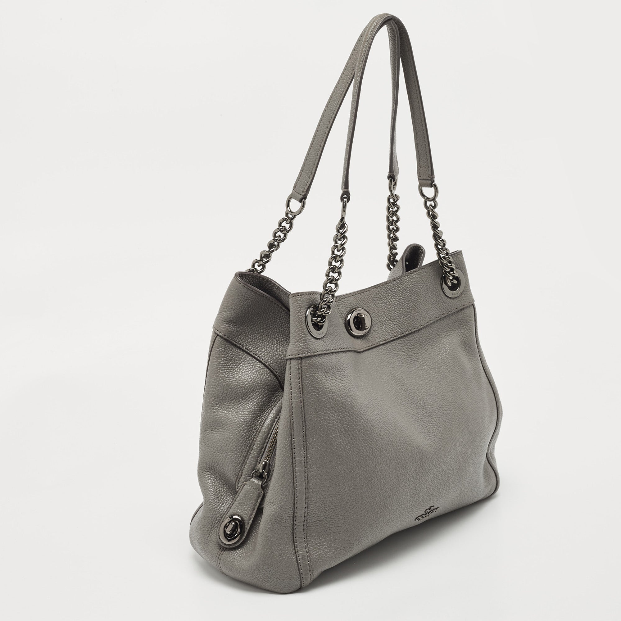 COACH Grey Leather Turnlock Edie Shoulder Bag