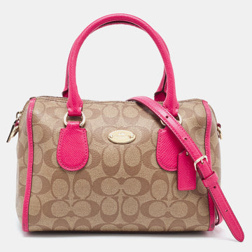 COACH Beige/Pink Signature Coated Canvas and Leather Mini Bennett Satchel