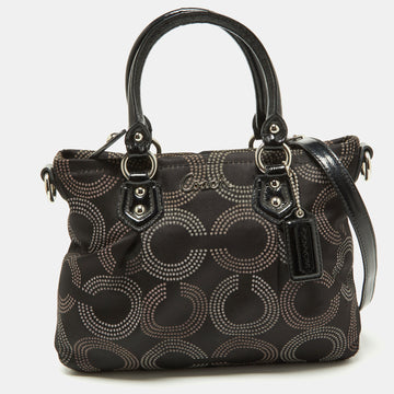 COACH Black Op Art Fabric and Patent Leather Sophia Satchel