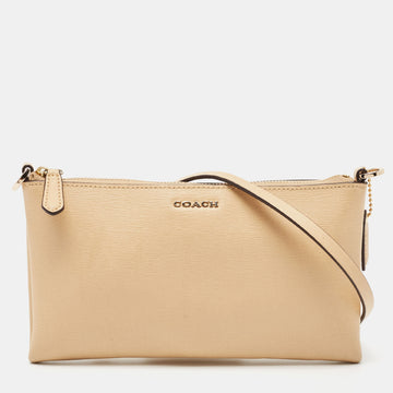 COACH Tan Leather Zip Strap Clutch