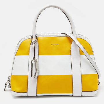 COACH Yellow/White Striped Coated Canvas and Leather Satchel