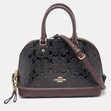 COACH Black/Plum Signature Embossed Patent and Leather Mini Sierra Satchel