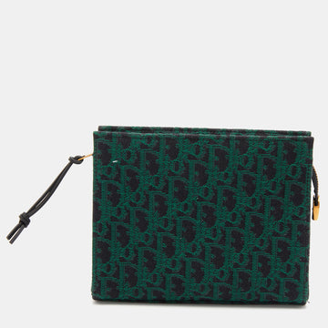 DIOR Green/Black Oblique Canvas Zip Pouch Clutch