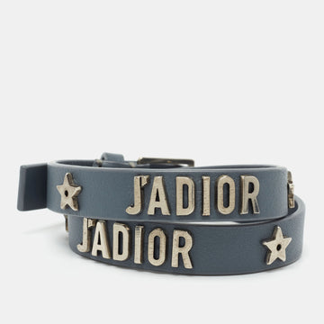 DIOR Grey Leather J'a Double Wrap Bracelet