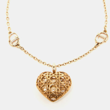 DIOR Secret Cannage Heart Charm Gold Tone Bracelet