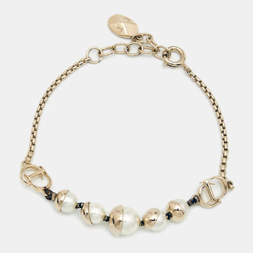 DIOR Tribales Faux Pearl Gold Tone Station Bracelet