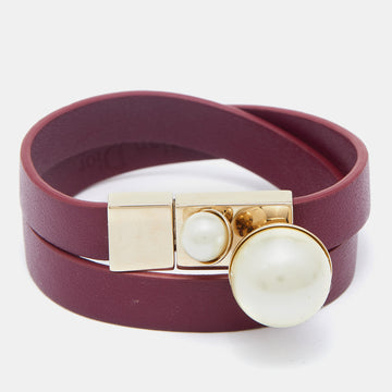 DIORChristian  Burgundy Leather Mise En  Double Wrap Bracelet