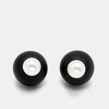 DIOR Tribales Resin Faux Pearl Silver Tone Earrings