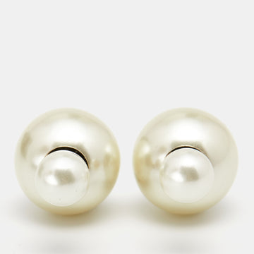DIOR Tribales Faux Pearl Gold Tone Stud Earrings
