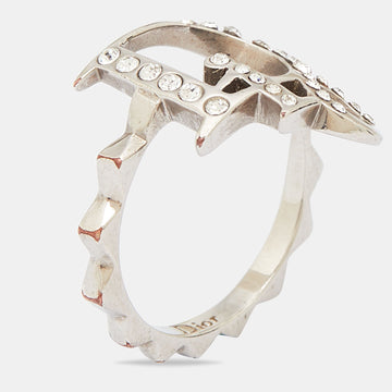 DIOR Oblique Crystal Silver Tone Ring Size 55