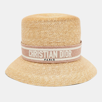DIORChristian  Beige/Pink Straw Logo Band Detail esort Hat Size 57