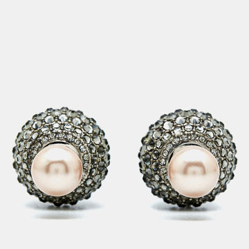 DIOR Tribales Crystals Faux Pearl Silver Tone Earrings