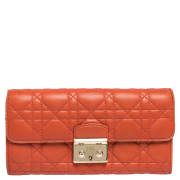 DIOR Orange Cannage Leather Miss  Flap Continental Wallet